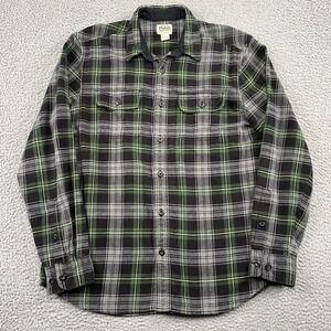 Orton Brothers Flannel Shirt Mens L Green Plaid Button Down Long Sleeve Cotton